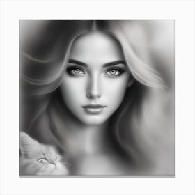 Portrait Of A Girl With A Cat Canvas Print