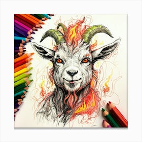 Goat With Flames 7 Canvas Print