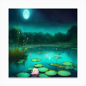 Lily Pond At Night Canvas Print