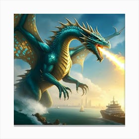 Rise Of The Aqua Blue Dragons By Sea 1 Canvas Print