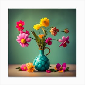 Abstract Flowers In A Blue Vase Canvas Print