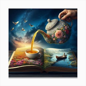 Teapot Pouring Out Of Book 1 Canvas Print