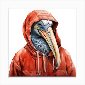 Watercolour Cartoon Pelican In A Hoodie Canvas Print