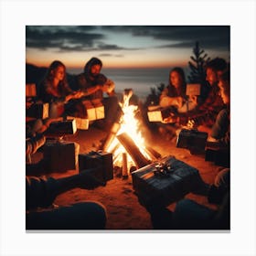 Group Of Friends Around A Campfire Canvas Print