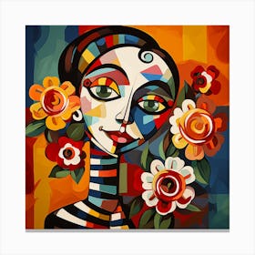 Colorful Woman With Flowers Canvas Print