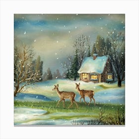 Deer In The Snow 40 Canvas Print