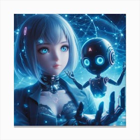 Anime Girl Holding A Robot Canvas Print