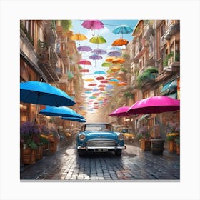 Umbrellas On The Street Canvas Print