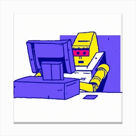 Robot on Computer Canvas Print