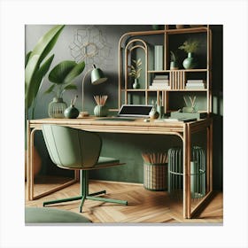 Bedroom table design with a small bamboo desk Canvas Print
