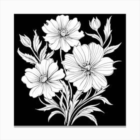 Single Line Drawing Of The Flowers Pattern , Black And White Flowers Canvas Print