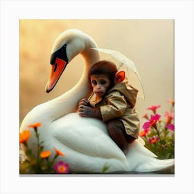 Monkey On A Swan 1 Canvas Print