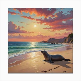 Sea Lion At Sunset Canvas Print