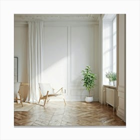 White Living Room With Wooden Floor Canvas Print