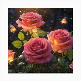 Pink Roses With Butterflies Canvas Print