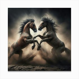 Two Horses Fighting In The Dust Canvas Print