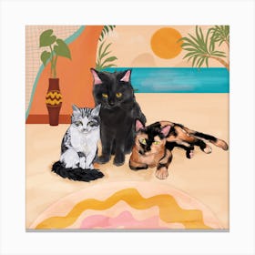 Three Cats On The Beach Canvas Print