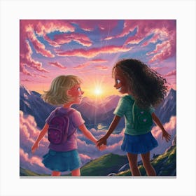 Two Girls Holding Hands Canvas Print