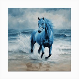 Blue Horse In The Ocean Art Print Canvas Print