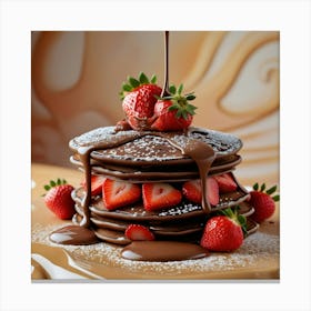 Chocolate Pancakes With Strawberries Canvas Print