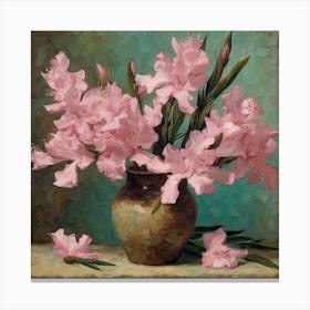Pink Flowers In A Vase Oleanders Vinvent Van Gogh (7) Canvas Print