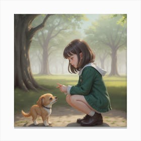 Little Girl With Dog Canvas Print