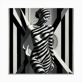 Black And White Striped Nude (3) Canvas Print