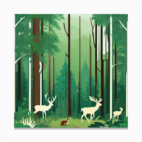 Deer In The Forest, A Serene Forest Landscape With Wildlife Living In Harmony 1 Canvas Print