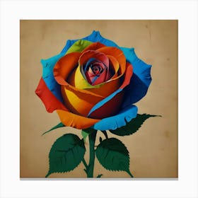 A Stencil Sketch Of A Red Blue Orange And Green Rose 1 Canvas Print