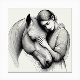 Woman Hugging A Horse Canvas Print