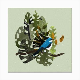 Blue Bird In The Forest Nature Plant Leaves Canvas Print