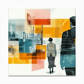 Man And Woman Walking Down The Street Canvas Print