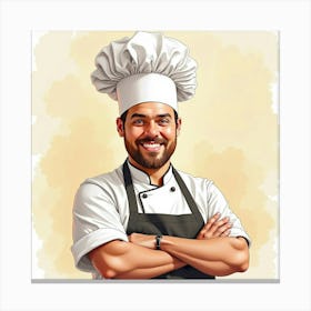 Watercolor Portrait Of A French Chef, Warm And Inviting Tones 1 Canvas Print