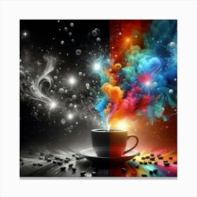 Coffee Cup With Colorful Smoke Canvas Print