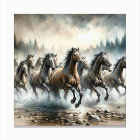 Horses Running In The Water 8 Canvas Print