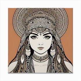 Bohemian line art with elaborate headdress Canvas Print