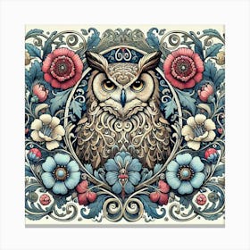 william morris Owl With blue /red Flowers Canvas Print