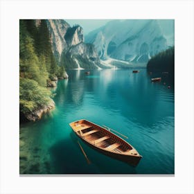 Boat in Mountains Lake Canvas Print