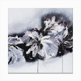 White And Black Flowers 3 Painting Square Canvas Print