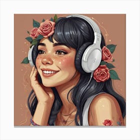 Girl With Headphones Canvas Print