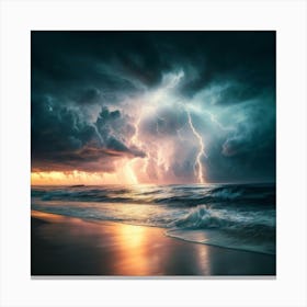 Lightning Over The Ocean 3 Canvas Print