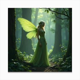 A Fae Queen With Glowing Wings Standing In A Forest 1 Canvas Print