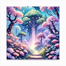 A Fantasy Forest With Twinkling Stars In Pastel Tone Square Composition 85 Canvas Print