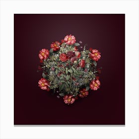 Vintage Ternaux Rose Bloom Flower Wreath on Wine Red Canvas Print