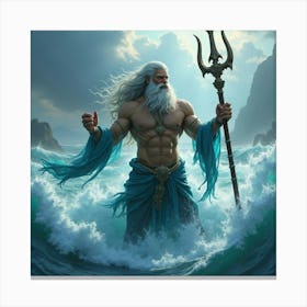 A Powerful Sea God Emerging From The Ocean With A Trident In Hand Canvas Print