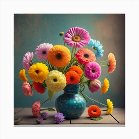 Colorful Flowers In A Vase Canvas Print