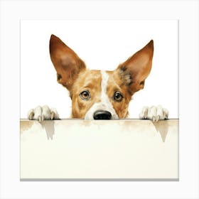 Dog Peeking Over A Sign 13 Canvas Print