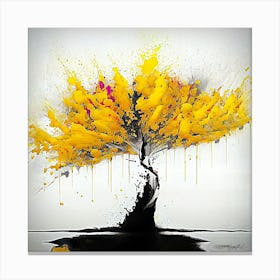 Vintage Grey And Yellow Tree Abstract Canvas Print