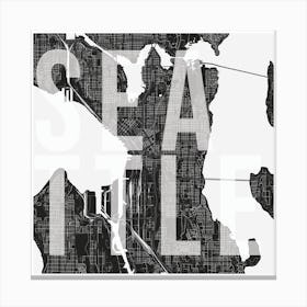 Seattle Mono Street Map Text Overlay Square Canvas Print