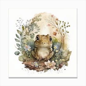 Watercolor Forest Cute Baby Frog Canvas Print